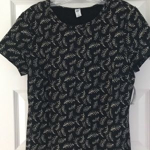Old Navy black dress with white feather pattern
